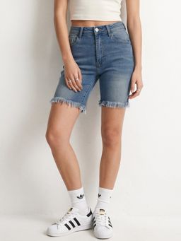 Outzidr - Light Blue Frayed Hem Shorts