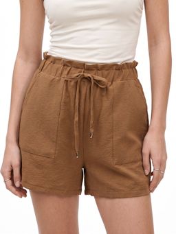 Outzidr - Brown Drawstring Attached Shorts
