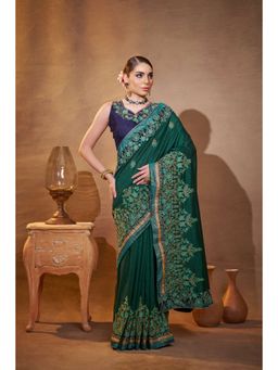 Kalista Fashion - Floral Embroidered Saree With Unstiched Blouse