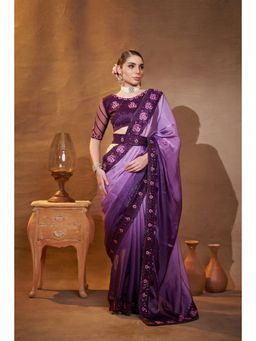 Kalista Fashion - Ombre Sequined Embroidered Organza Saree With Unstiched Blouse