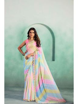 Kalista Fashion - Embellished Leheriya Georgette Saree With Unstiched Blouse