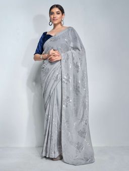 Kalista Fashion - Embellished Sequinned Pure Georgette Saree With Unstiched Blouse