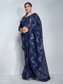 Kalista Fashion - Embellished Sequinned Saree With Unstiched Blouse