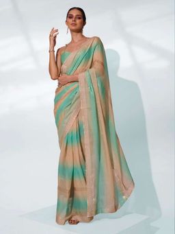 Kalista Fashion - Beads and Stones Organza Saree With Unstiched Blouse