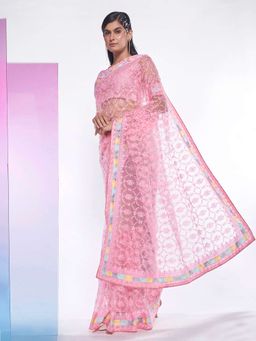 Kalista Fashion - Embroidered Net Saree With Unstiched Blouse