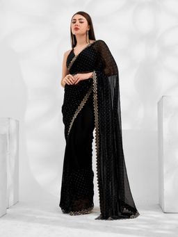 Kalista Fashion - Embellished Beads and Stones Pure Chiffon Saree With Unstiched Blouse