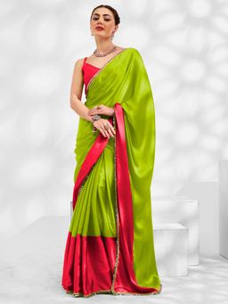 Kalista Fashion - Colourblocked Satin Saree With Unstiched Blouse