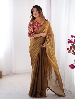 Kalista Fashion - Solid Organza Saree With Unstiched Blouse