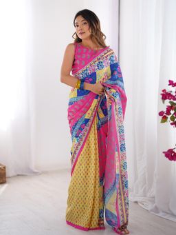 Kalista Fashion - Floral Pure Chiffon Designer Saree With Unstiched Blouse