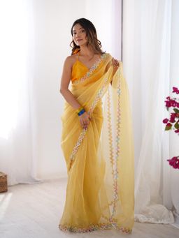 Kalista Fashion - Embellished Sequinned Organza Saree With Unstiched Blouse