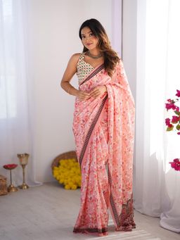 Kalista Fashion - Floral Pure Chiffon Saree With Unstiched Blouse