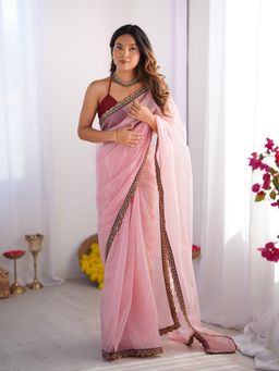 Kalista Fashion - Embellished Sequinned Organza Saree With Unstiched Blouse