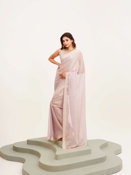 Kalista Fashion - Pink Embellished Satin Chiffon Saree With Unstiched Blouse