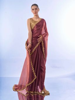 Kalista Fashion - Mauve Organza Designer Saree With Unstiched Blouse