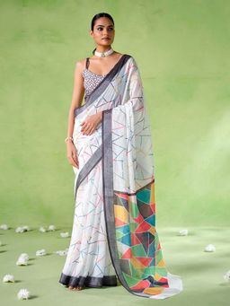 Kalista Fashion - Linen Blend Saree With Unstiched Blouse