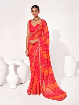 Kalista Fashion - Leheriya Pure Chiffon Saree With Unstiched Blouse