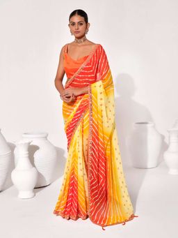 Kalista Fashion - Leheriya Sequinned Pure Chiffon Saree With Unstiched Blouse