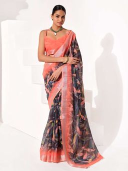 Kalista Fashion - Women Floral Printed Saree With Unstiched Blouse
