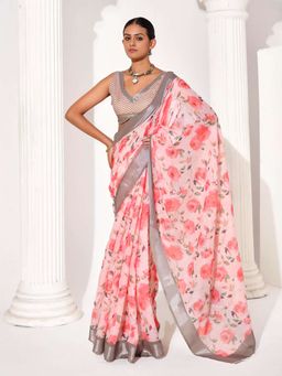 Kalista Fashion - Floral Print Saree With Unstiched Blouse