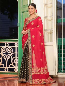 Kalista Fashion - Embellished Embroidered Viscose Saree With Unstiched Blouse