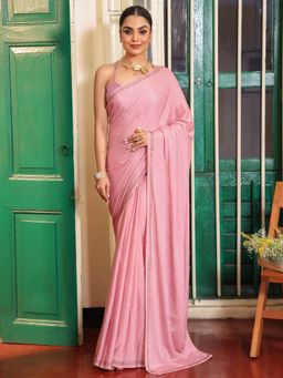 Kalista Fashion - Embellished Sequinned Satin Saree With Unstiched Blouse