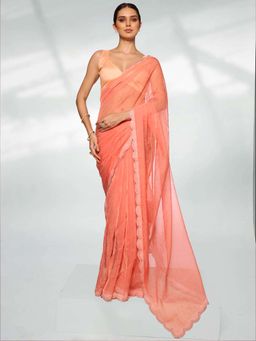 Kalista Fashion - Embellished Beads and Stones Organza Saree With Unstiched Blouse