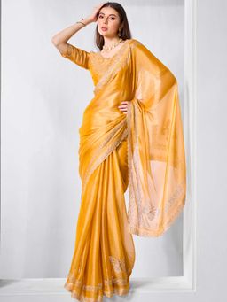 Kalista Fashion - Embellished Beads and Stones Organza Saree With Unstiched Blouse