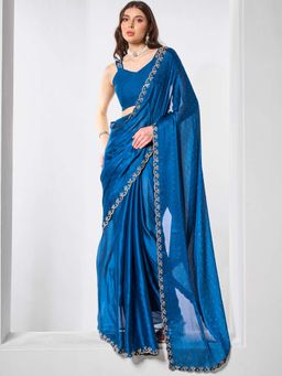 Kalista Fashion - Embellished Beads and Stones Pure Chiffon Saree With Unstiched Blouse