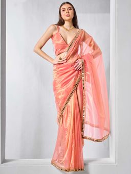 Kalista Fashion - Mirror Work Organza Saree With Unstiched Blouse