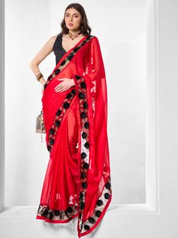Kalista Fashion - Pure Chiffon Saree With Unstiched Blouse