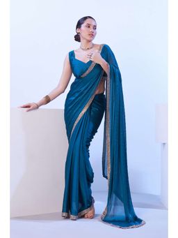 Kalista Fashion - Embellished Beads and Stones Satin Saree With Unstiched Blouse