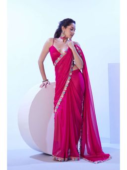 Kalista Fashion - Solid Pure Chiffon Saree With Unstiched Blouse