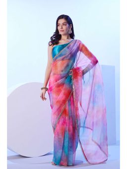 Kalista Fashion - Tie & Dye Organza Saree With Unstiched Blouse