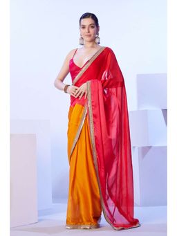 Kalista Fashion - Lace Work Pure Chiffon Saree With Unstiched Blouse