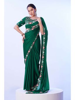 Kalista Fashion - Embroidered Pure Chiffon Saree With Unstiched Blouse