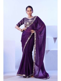 Kalista Fashion - Sequinned Pure Chiffon Saree With Unstiched Blouse