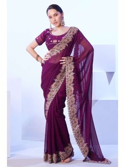 Kalista Fashion - Embroidered Beads and Stones Saree With Unstiched Blouse