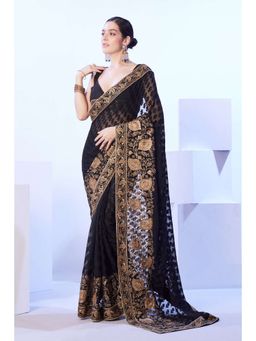 Kalista Fashion - Floral Embroidered Brasso Saree With Unstiched Blouse