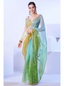 Kalista Fashion - Ombre Organza Saree With Unstiched Blouse