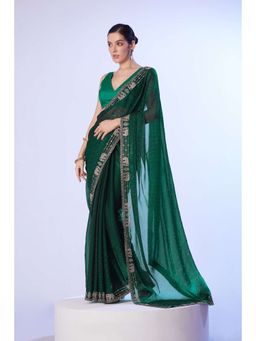 Kalista Fashion - Embellished Beads and Stones Pure Chiffon Saree With Unstiched Blouse