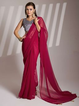 Kalista Fashion - Solid Pure Chiffon Saree With Unstiched Blouse