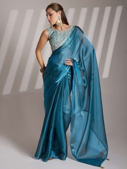 Kalista Fashion - Solid Organza Saree With Unstiched Blouse