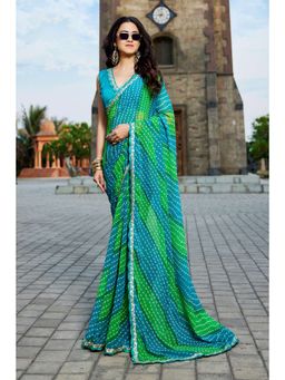 Kalista Fashion - Bandhani Embroidered Pure Georgette Saree With Unstiched Blouse