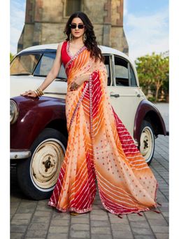 Kalista Fashion - Bandhani Embellished Pure Georgette Saree With Unstiched Blouse