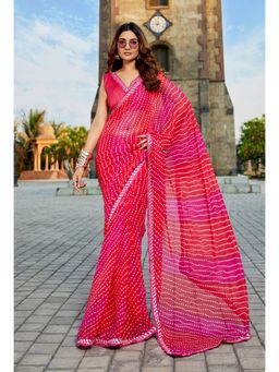 Kalista Fashion - Bandhani Embellished Pure Georgette Saree With Unstiched Blouse