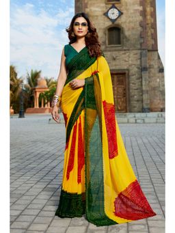 Kalista Fashion - Bandhani Printed Pure Georgette Saree With Unstiched Blouse