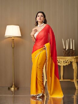 Kalista Fashion - Multi-Color Pure Chiffon Saree With Unstiched Blouse