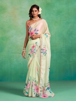 Kalista Fashion - Floral Organza Saree With Unstiched Blouse