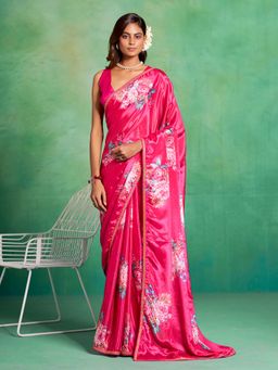 Kalista Fashion - Floral Organza Saree With Unstiched Blouse