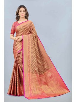 Silk Land - Kanjeewaram Silk Woven Pink Saree with Unstitched